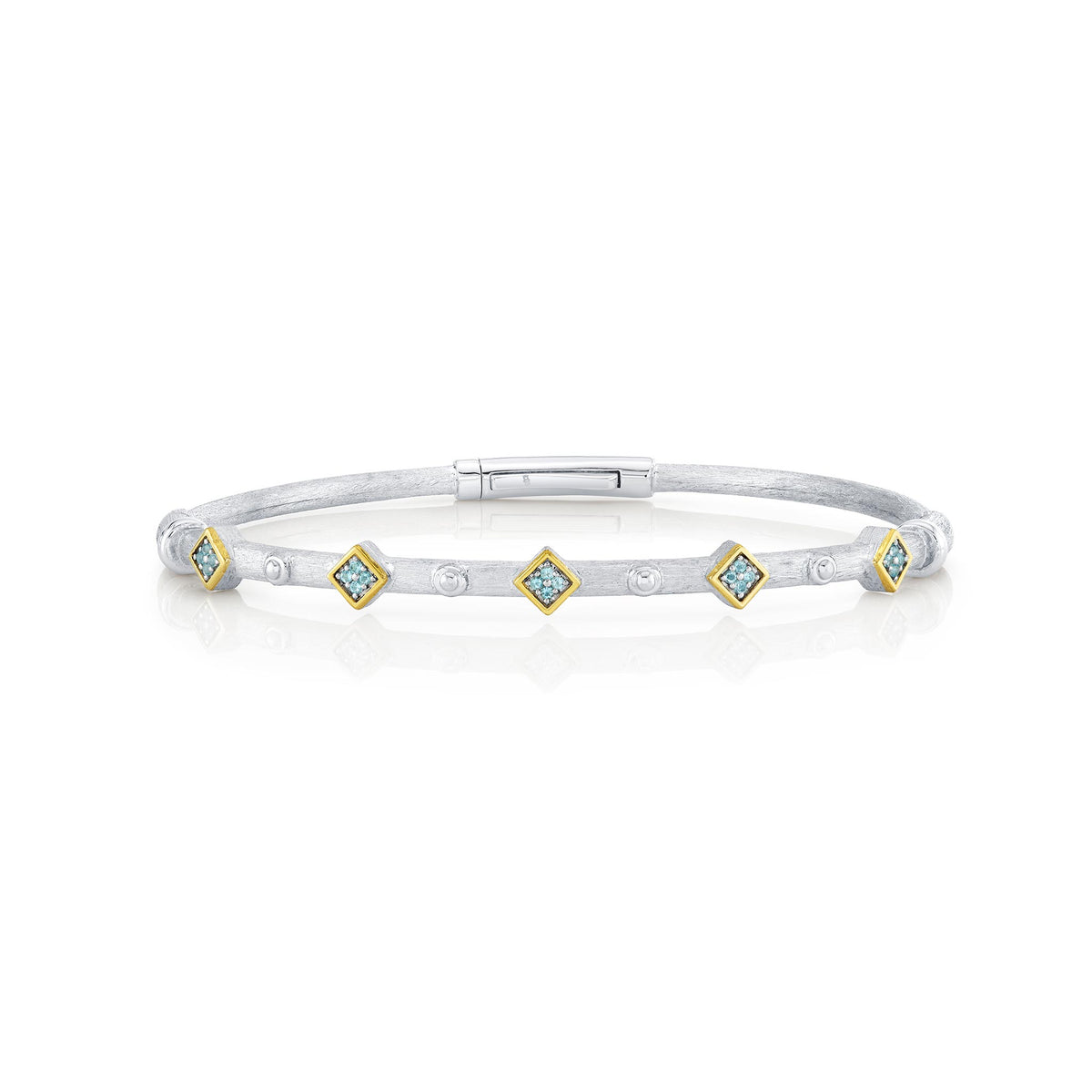 Sloane Street Sterling Silver Blue Topaz Bolt Bangle with 18K Gold Diamond-Shaped Bezels