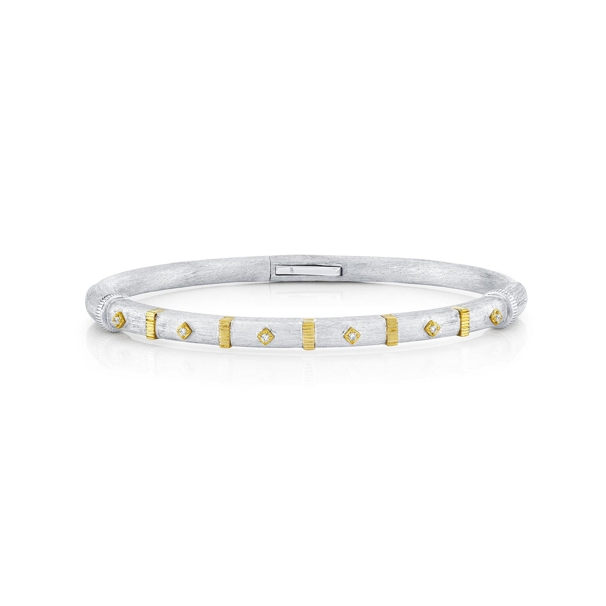 Sloane Street Sterling Silver Diamond Bangle with 18K Gold Strie Stations
