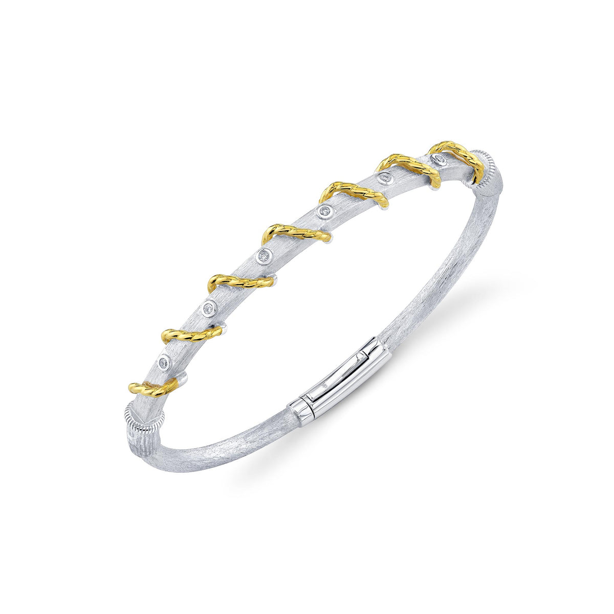 Sloane Street Sterling Silver 18K Gold Wrapped Bangle with Diamonds