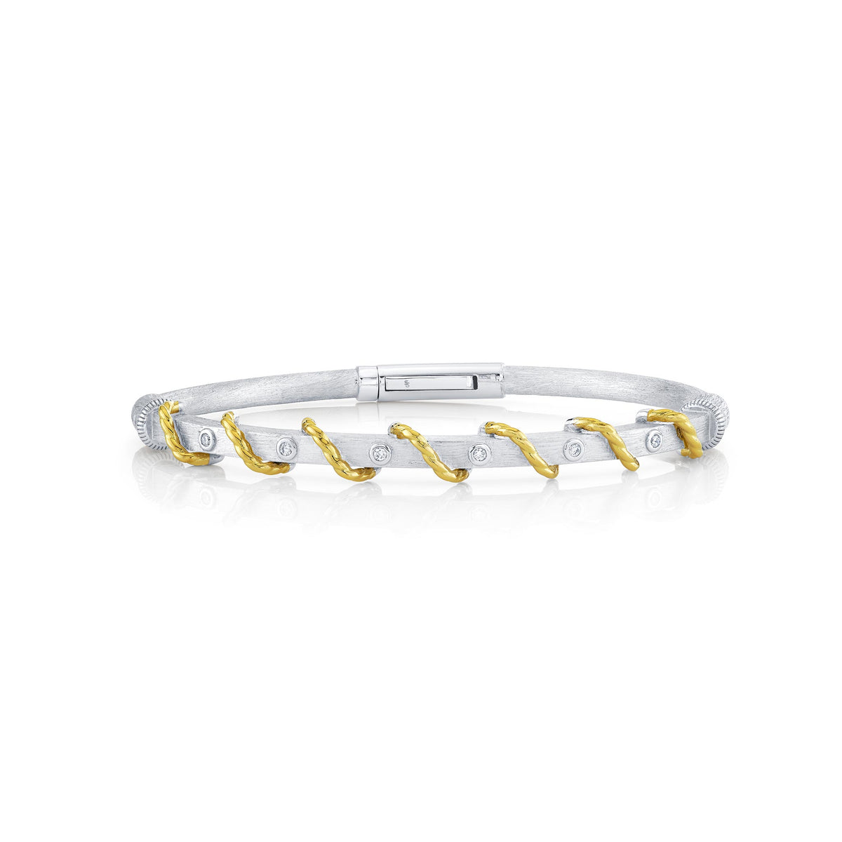 Sloane Street Sterling Silver 18K Gold Wrapped Bangle with Diamonds