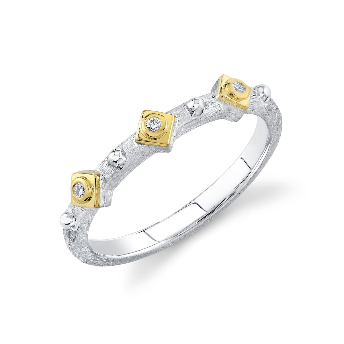 Sloane Street Sterling Silver Diamond Hi-Polish Bolt Band with 18K Gold Bezels