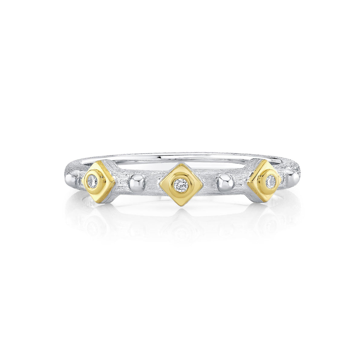 Sloane Street Sterling Silver Diamond Hi-Polish Bolt Band with 18K Gold Bezels