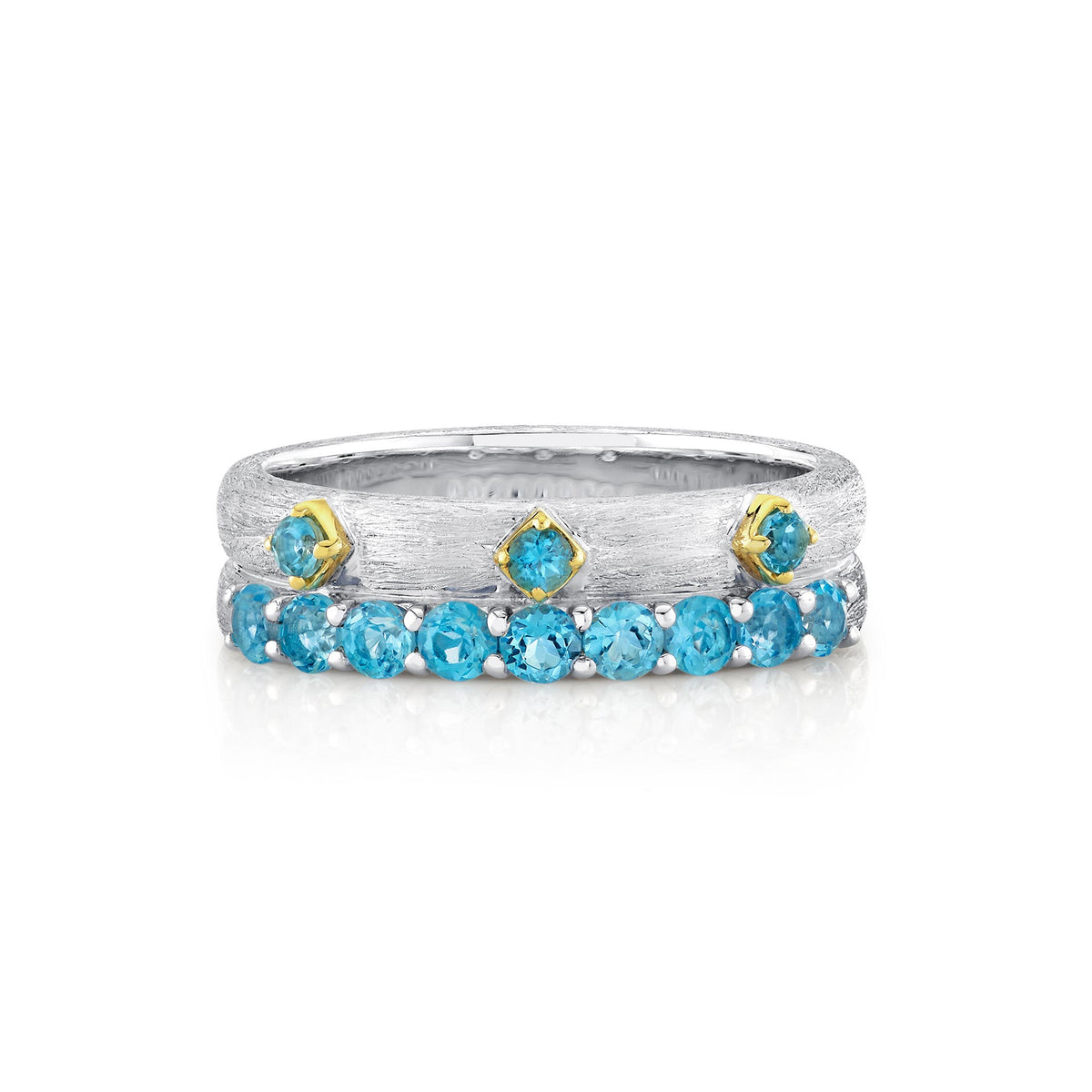 Sloane Street Sterling Silver Blue Topaz Double Band with 18K Gold Bezels