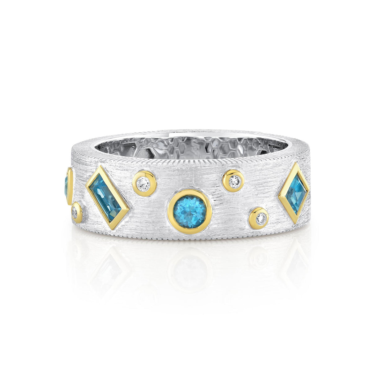 Sloane Street Sterling Silver Mix Shape Blue Topaz Band with 18K Gold Bezels