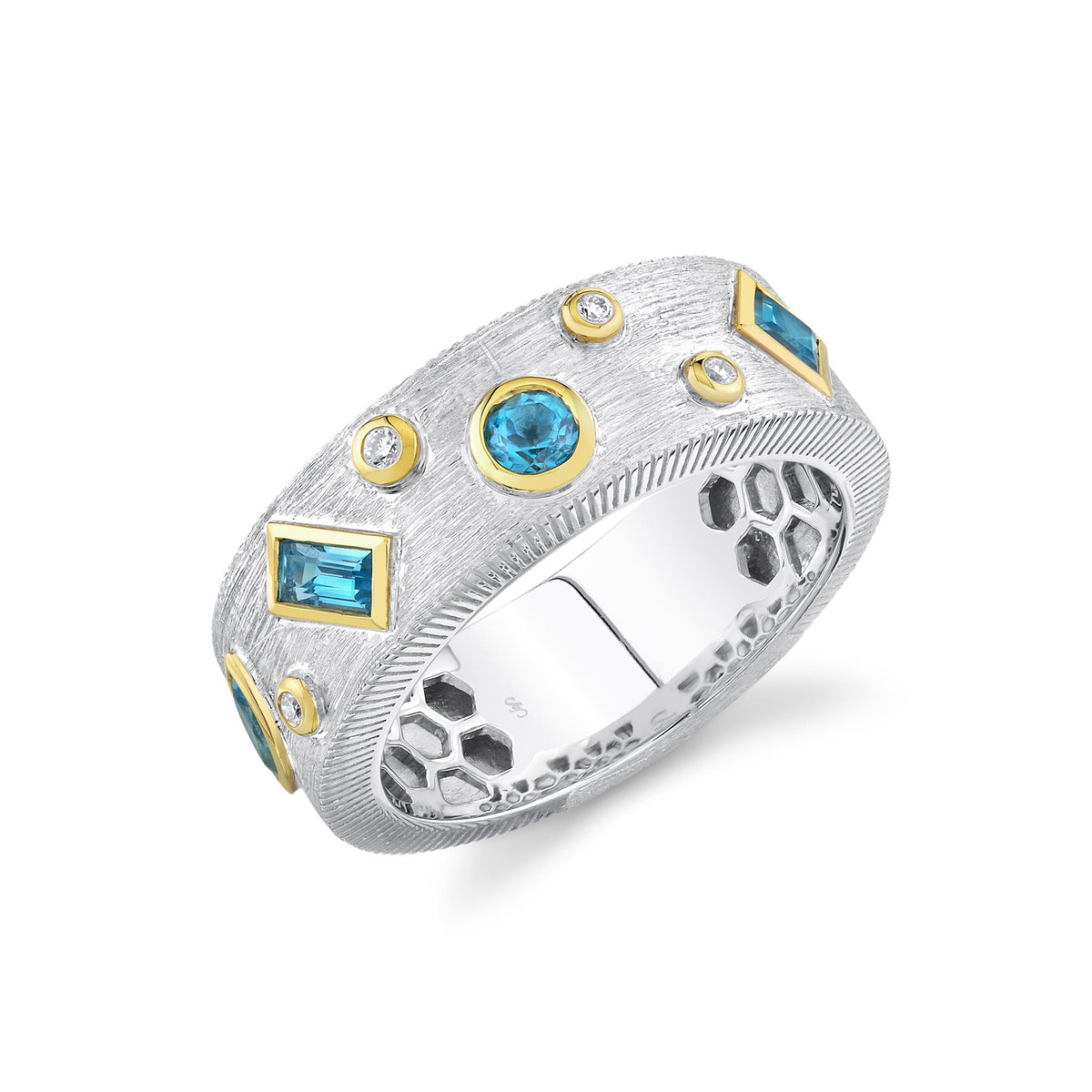 Sloane Street Sterling Silver Mix Shape Blue Topaz Band with 18K Gold Bezels