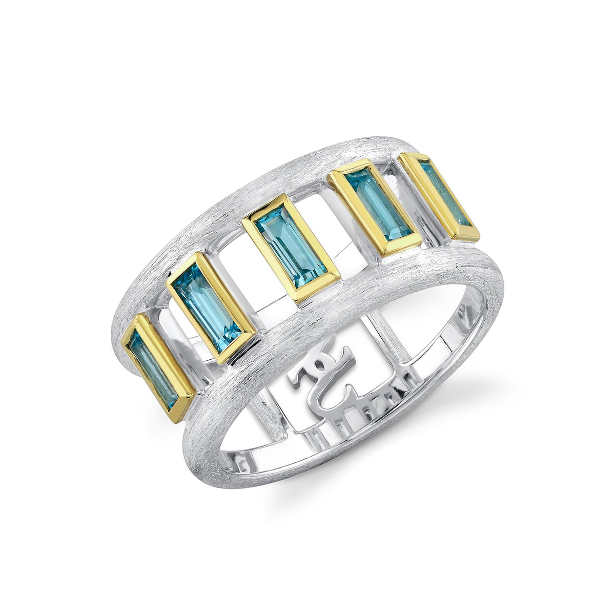 Sloane Street Sterling Silver Baguette Blue Topaz Band with 18K Gold Bezels