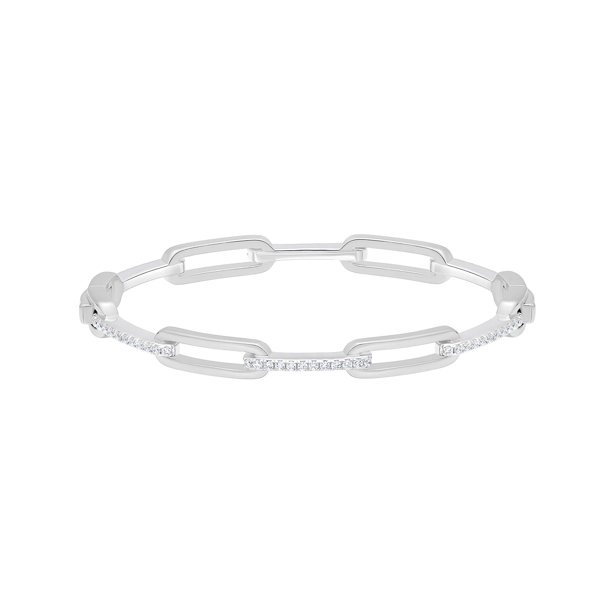 Charles Garnier CZ Rhodium-Plated Sterling Silver Paperclip Link Bangle