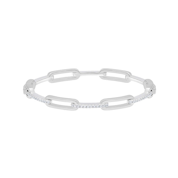 CZ Rhodium-Plated Sterling Silver Paperclip Link Bangle