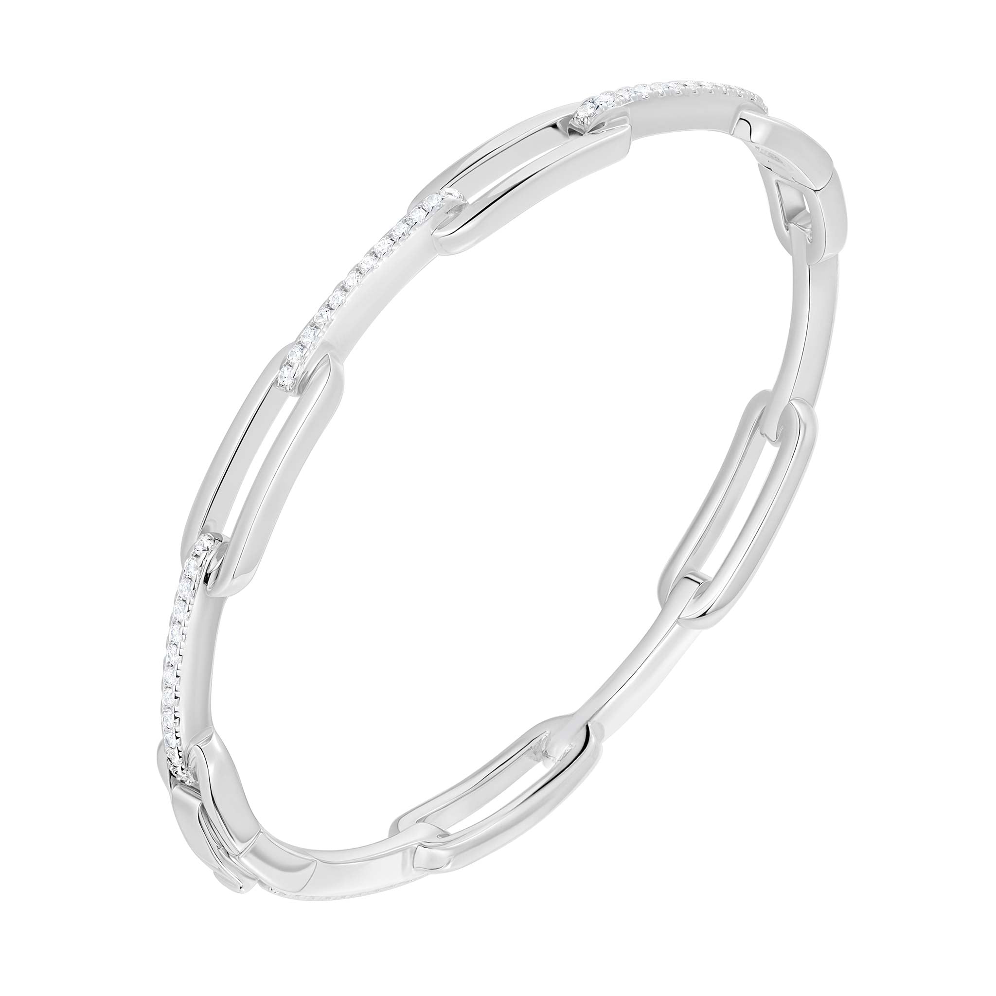 Charles Garnier CZ Rhodium-Plated Sterling Silver Paperclip Link Bangle