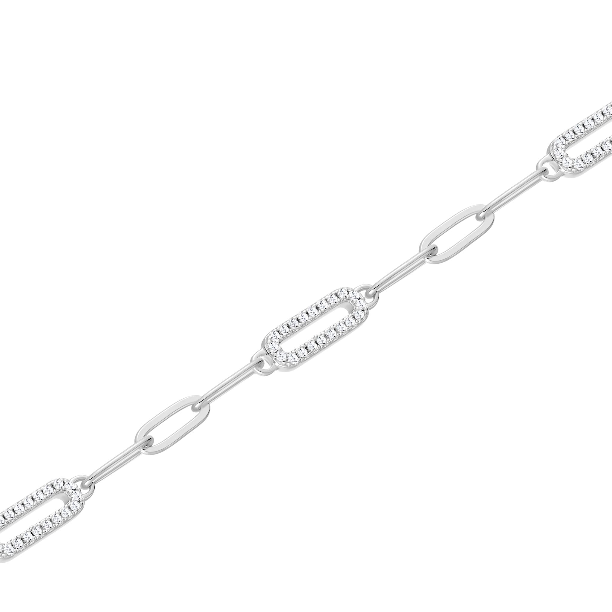 CZ Rhodium-Plated Sterling Silver Paperclip Chain Bracelet