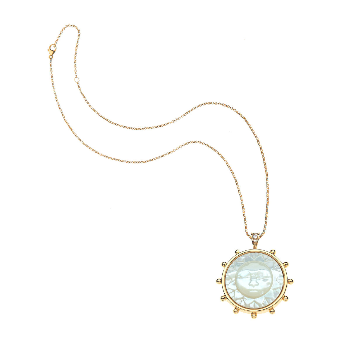Jane Win STRONG Ever Shining Sun Carved Stone Pendant Necklace