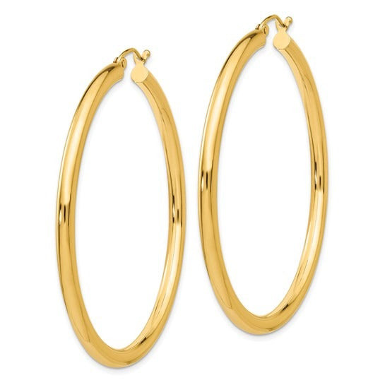 14K Yellow Gold 3x50mm Hoop Earrings