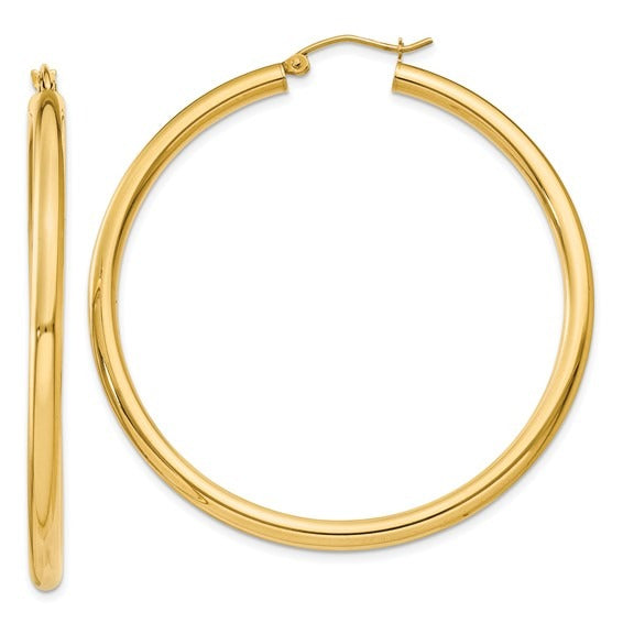 14K Yellow Gold 3x50mm Hoop Earrings