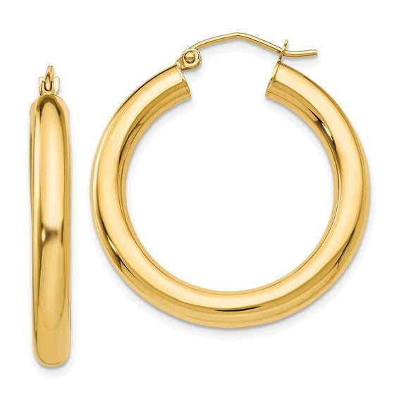 14K Yellow Gold 4x30mm Lightweight Hoop Earrings