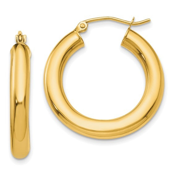 14K Yellow Gold 4x25mm Hoop Earrings