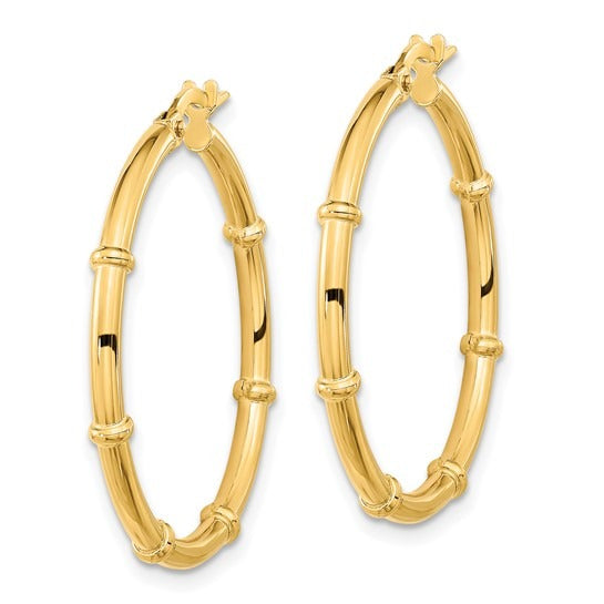 14K Yellow Gold 2x28mm Bamboo Hoop Earrings