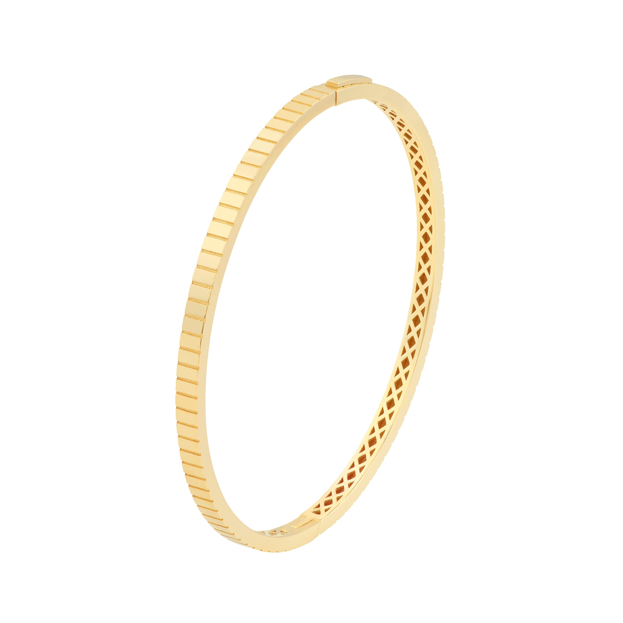 14K Yellow Gold Fluted Hinge Weave Bangle