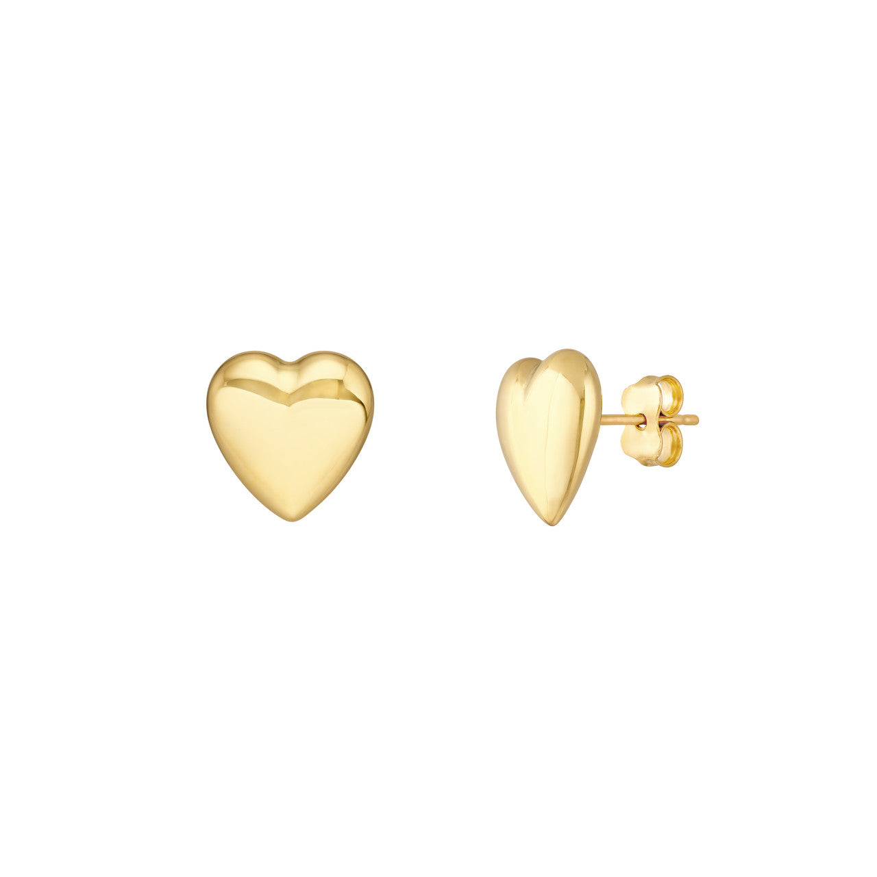 14K Yellow Gold Polished Puff Heart Stud Earrings