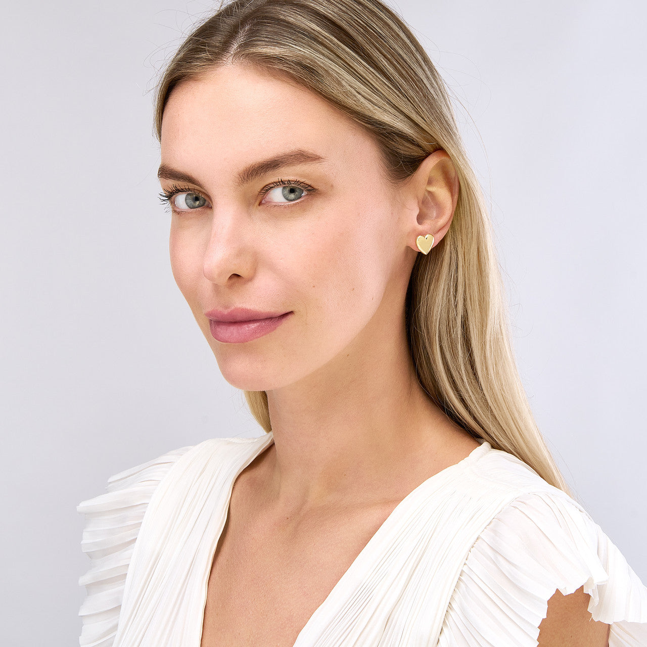 14K Yellow Gold Polished Puff Heart Stud Earrings