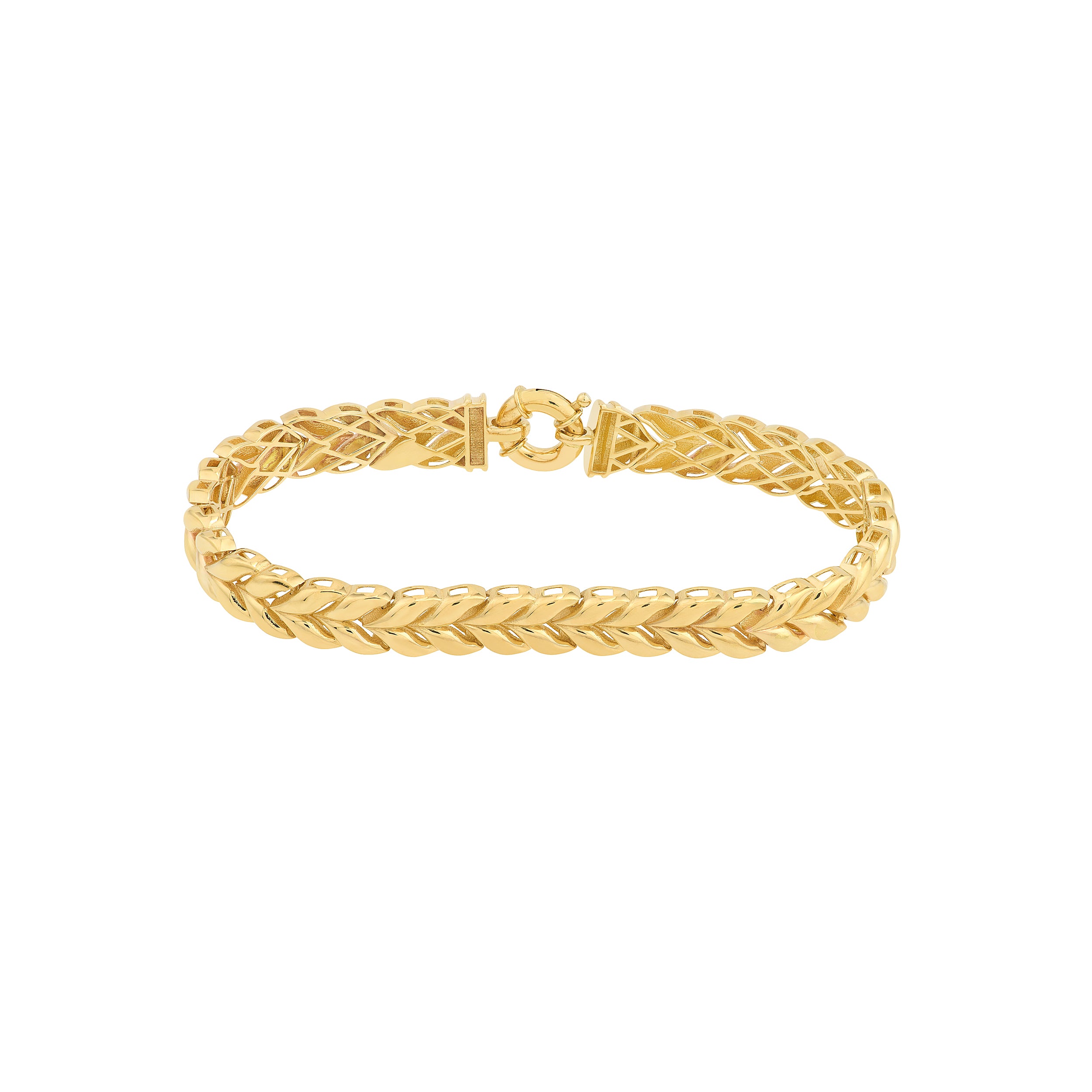 14K Yellow Gold Polished Wheat Link Bracelet 7.25"