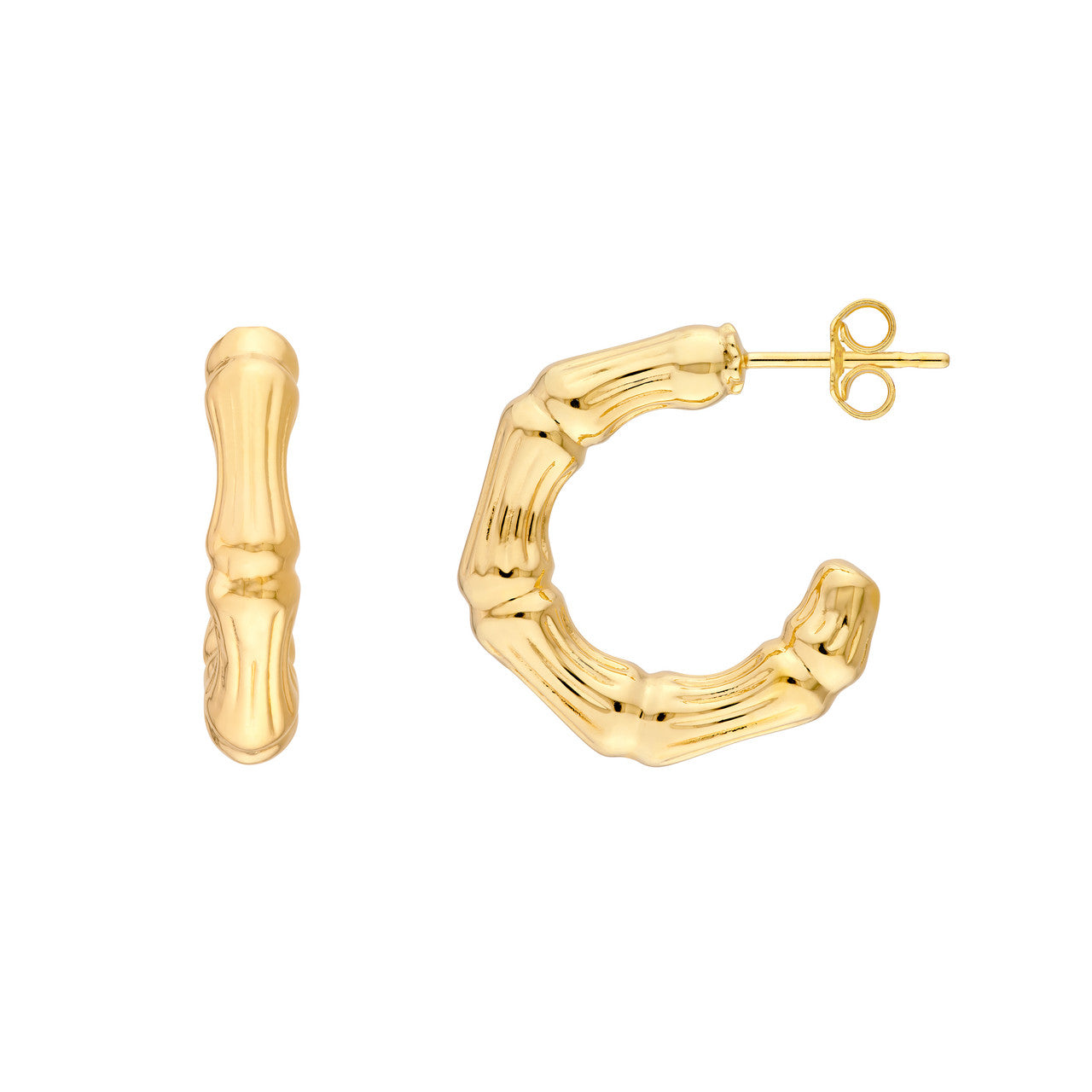 14K Yellow Gold Fluted Bamboo Open Hoop Earrings