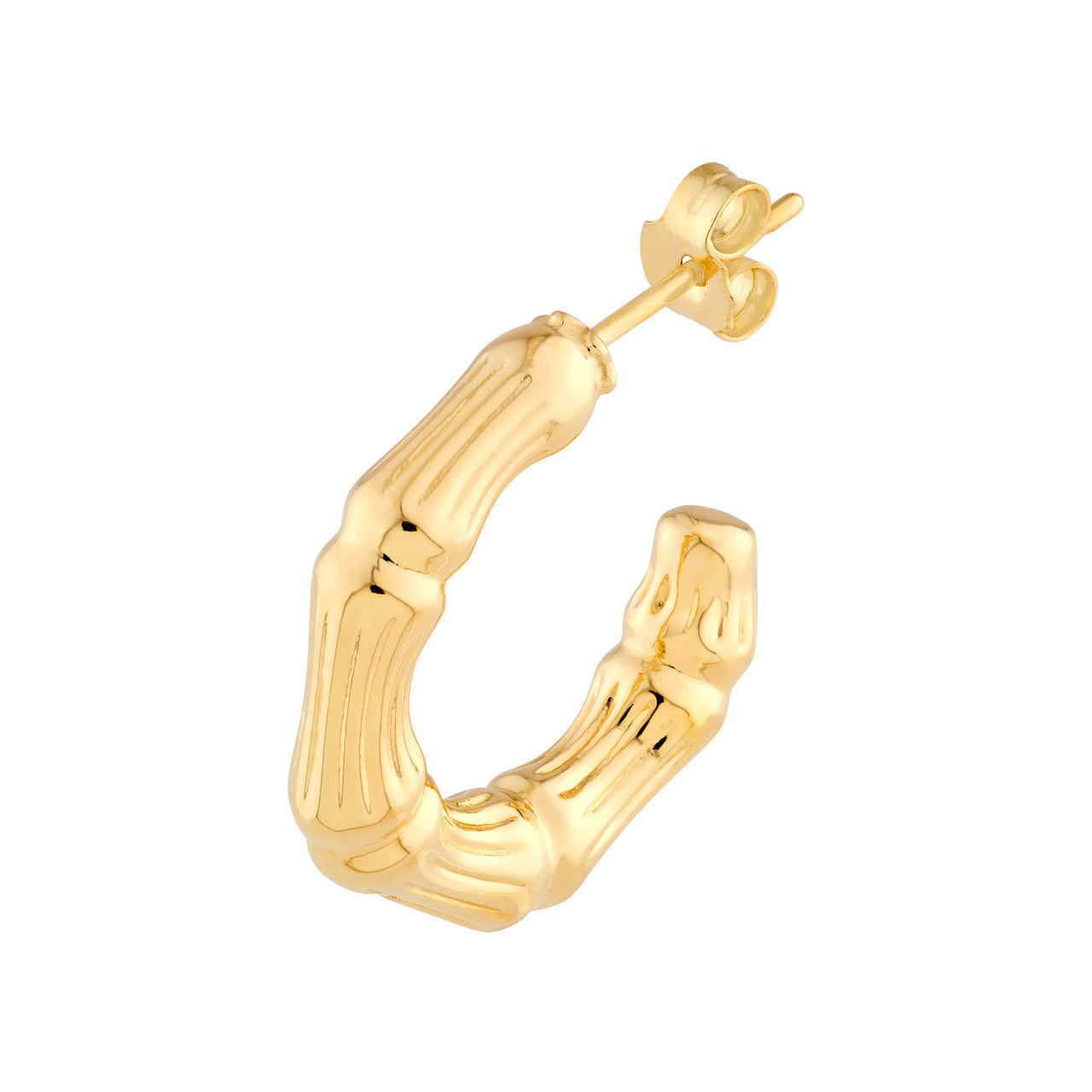 14K Yellow Gold Fluted Bamboo Open Hoop Earrings