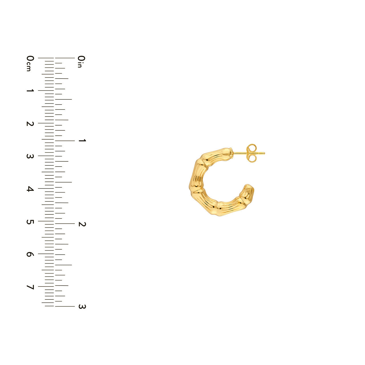 14K Yellow Gold Fluted Bamboo Open Hoop Earrings