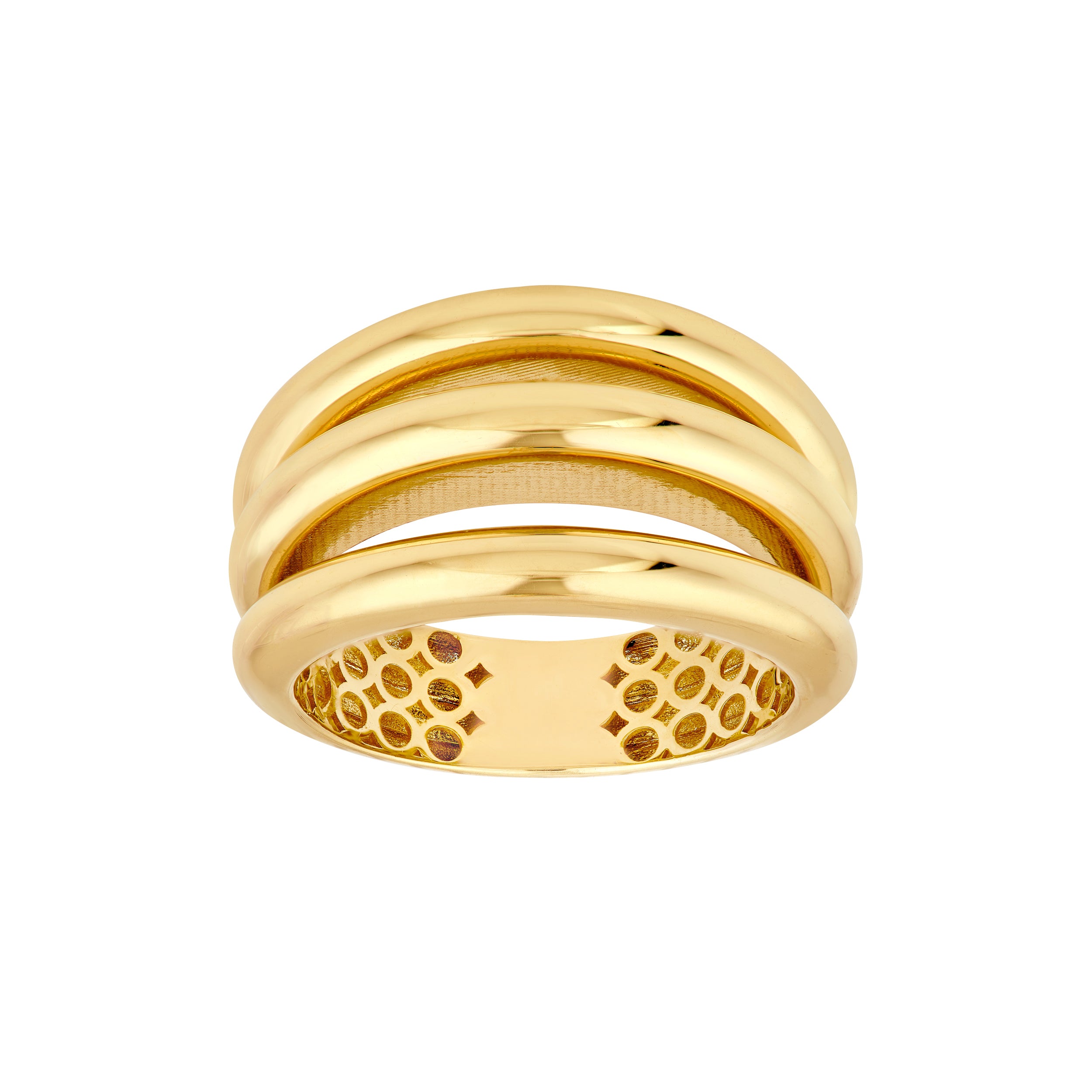 14K Yellow Gold 3 Row Cuff Ring