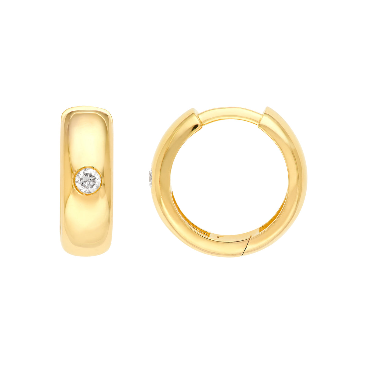 Diamond 14K Yellow Gold 13mm Mini Hoop Earrings