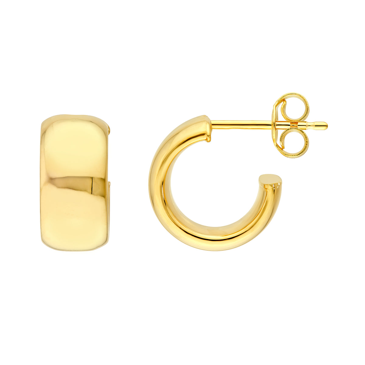 14K Yellow Gold 6mm Flat Tube Round Open Hoop Earrings