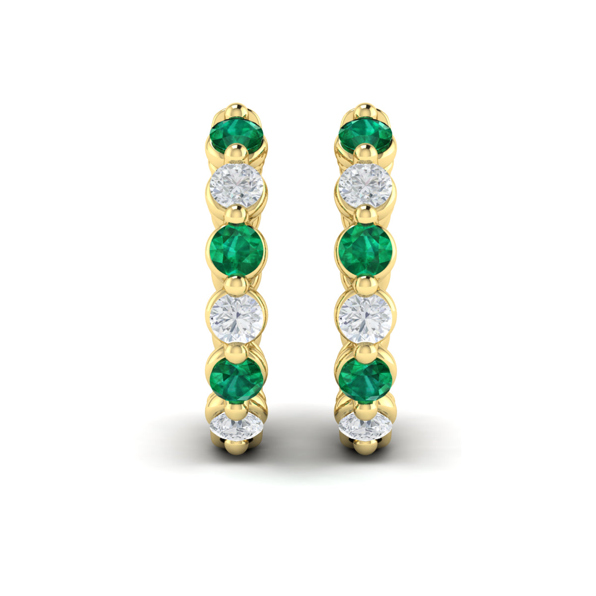 Emerald & Diamond 14K Yellow Gold Hoop Earrings