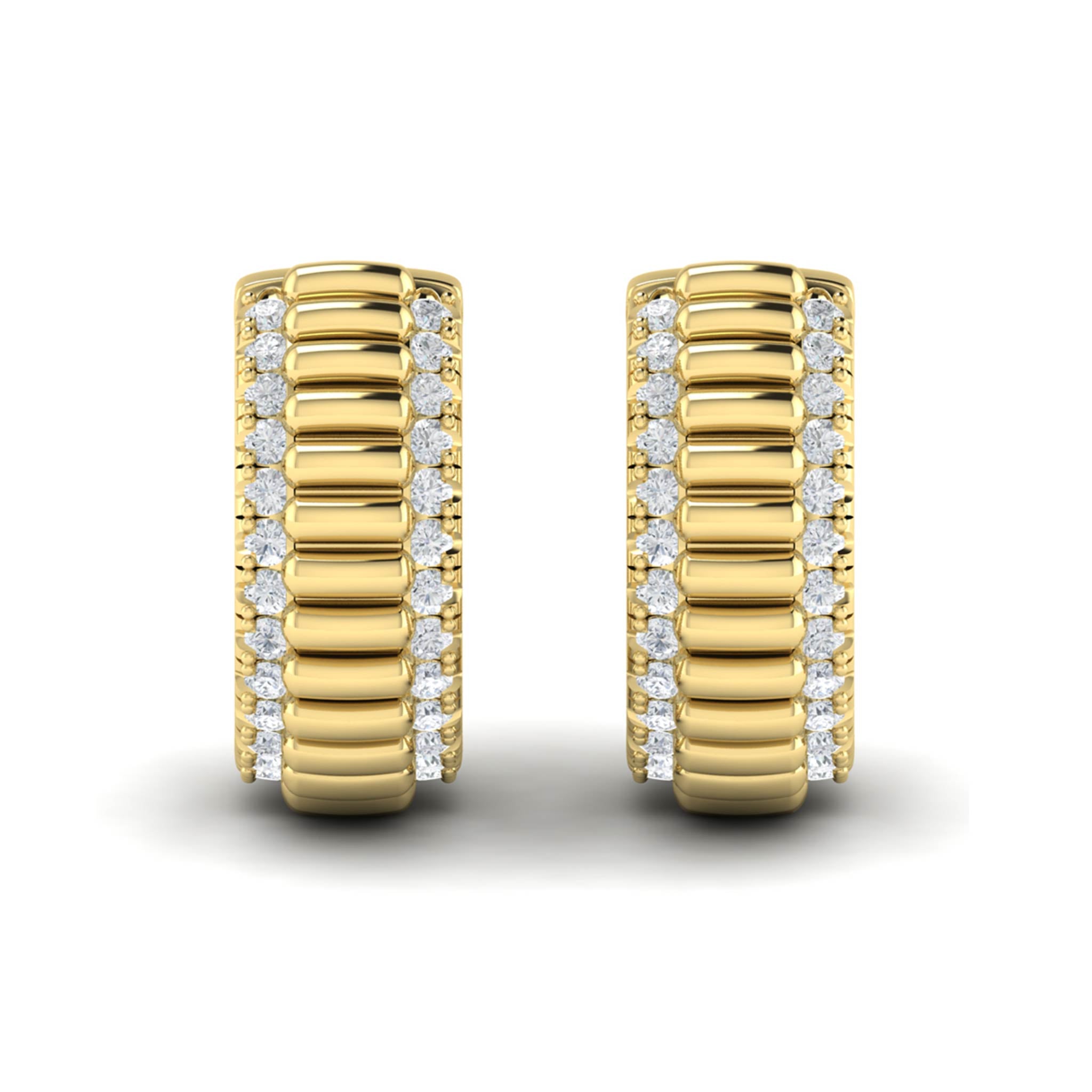 Diamond 14K Yellow Gold Fluted Huggie Earrings