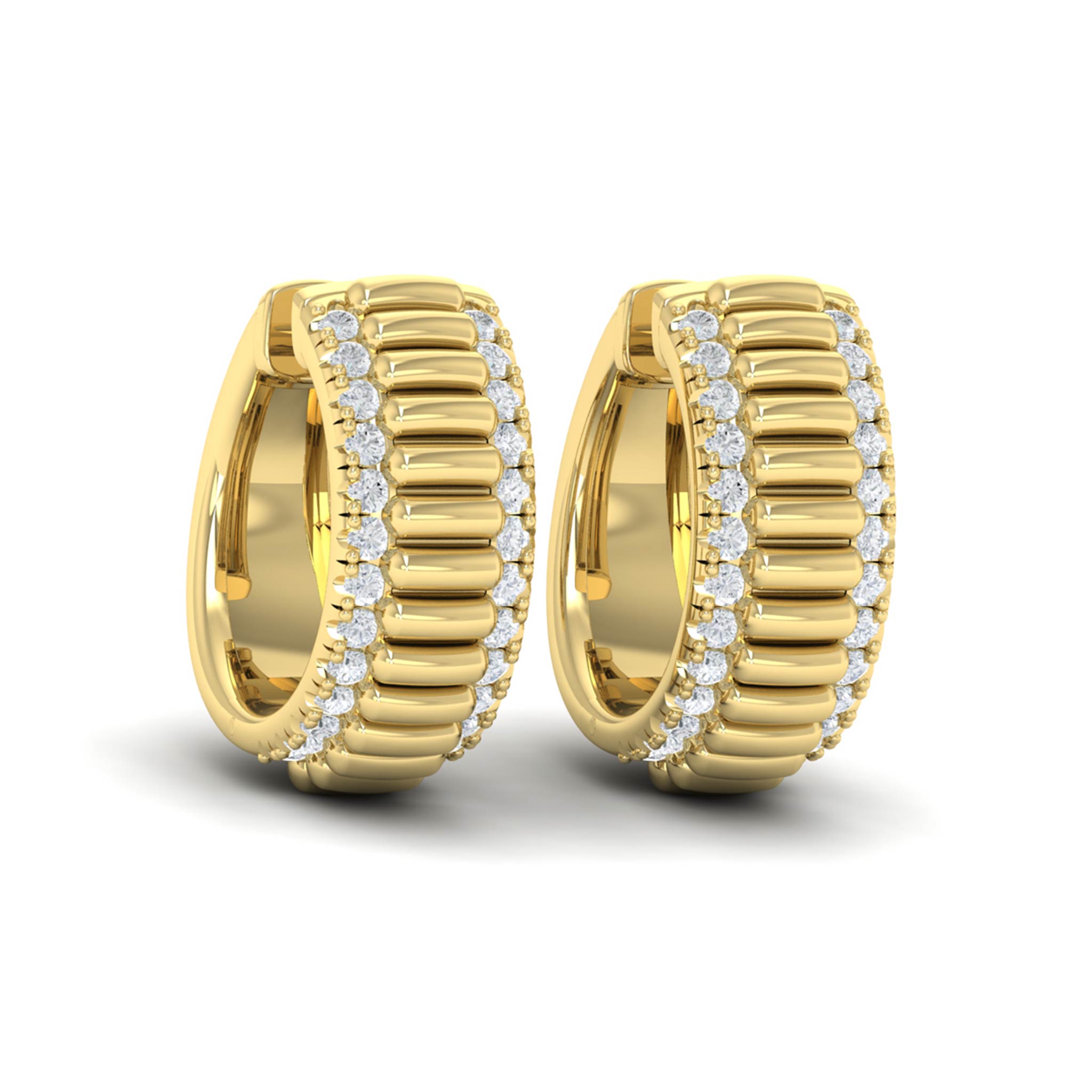 Diamond 14K Yellow Gold Fluted Huggie Earrings