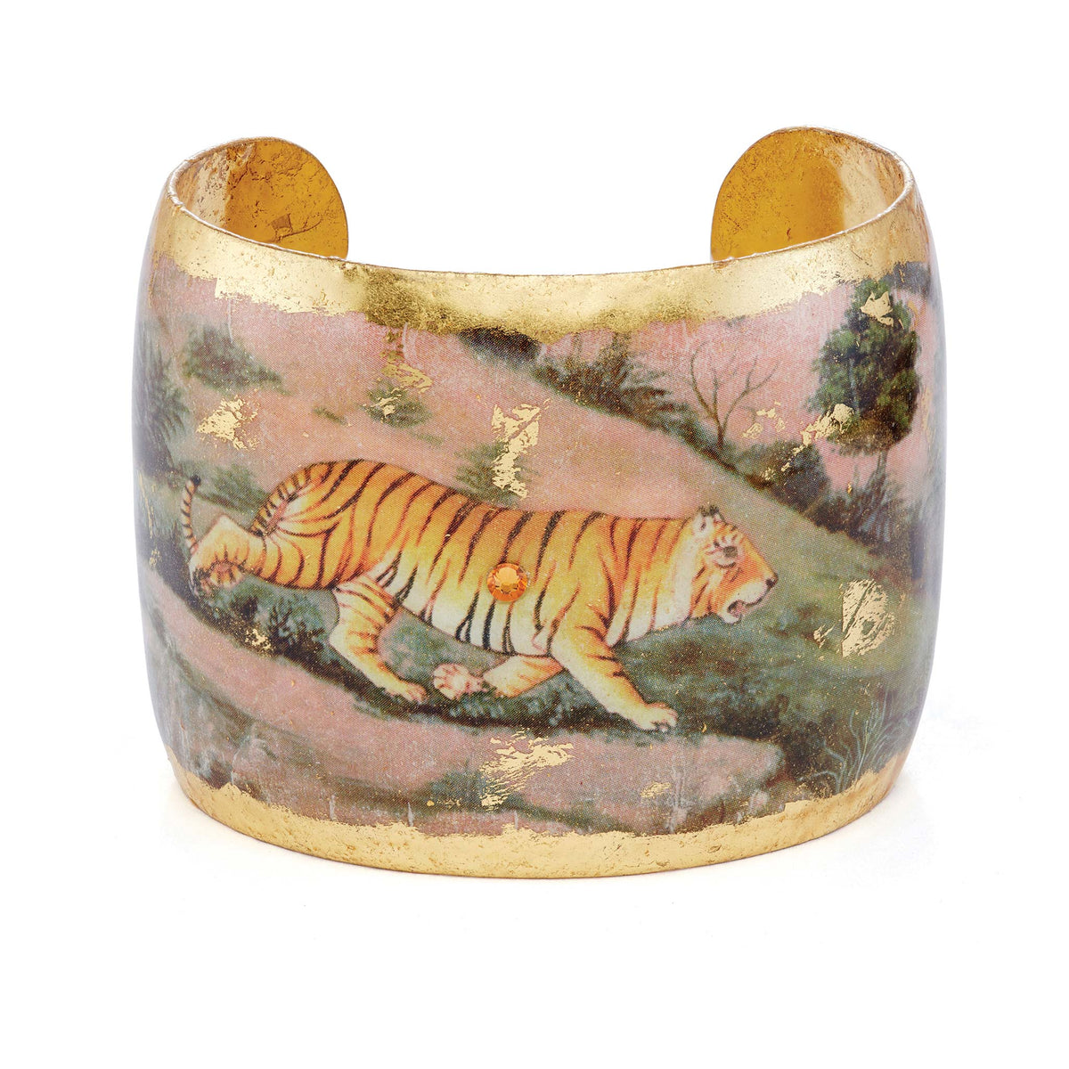 Evocateur Jaipur Tiger 22K Gold Leaf Cuff 2"