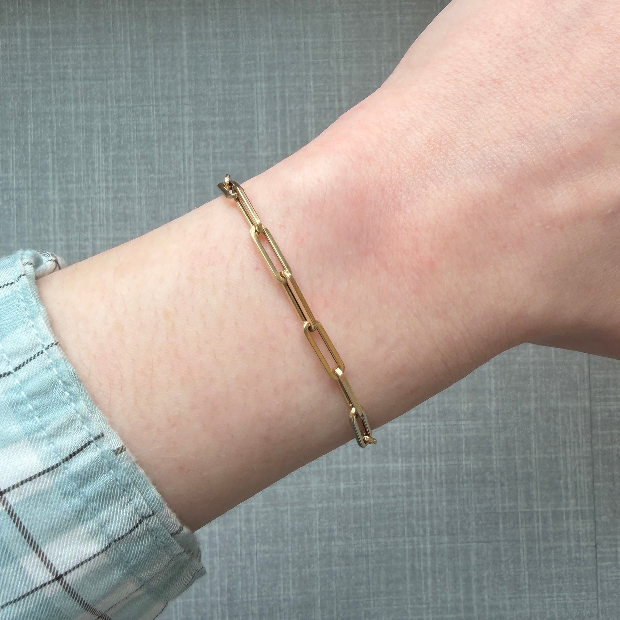 14K Yellow Gold Paperclip Link Bracelet 7.5"