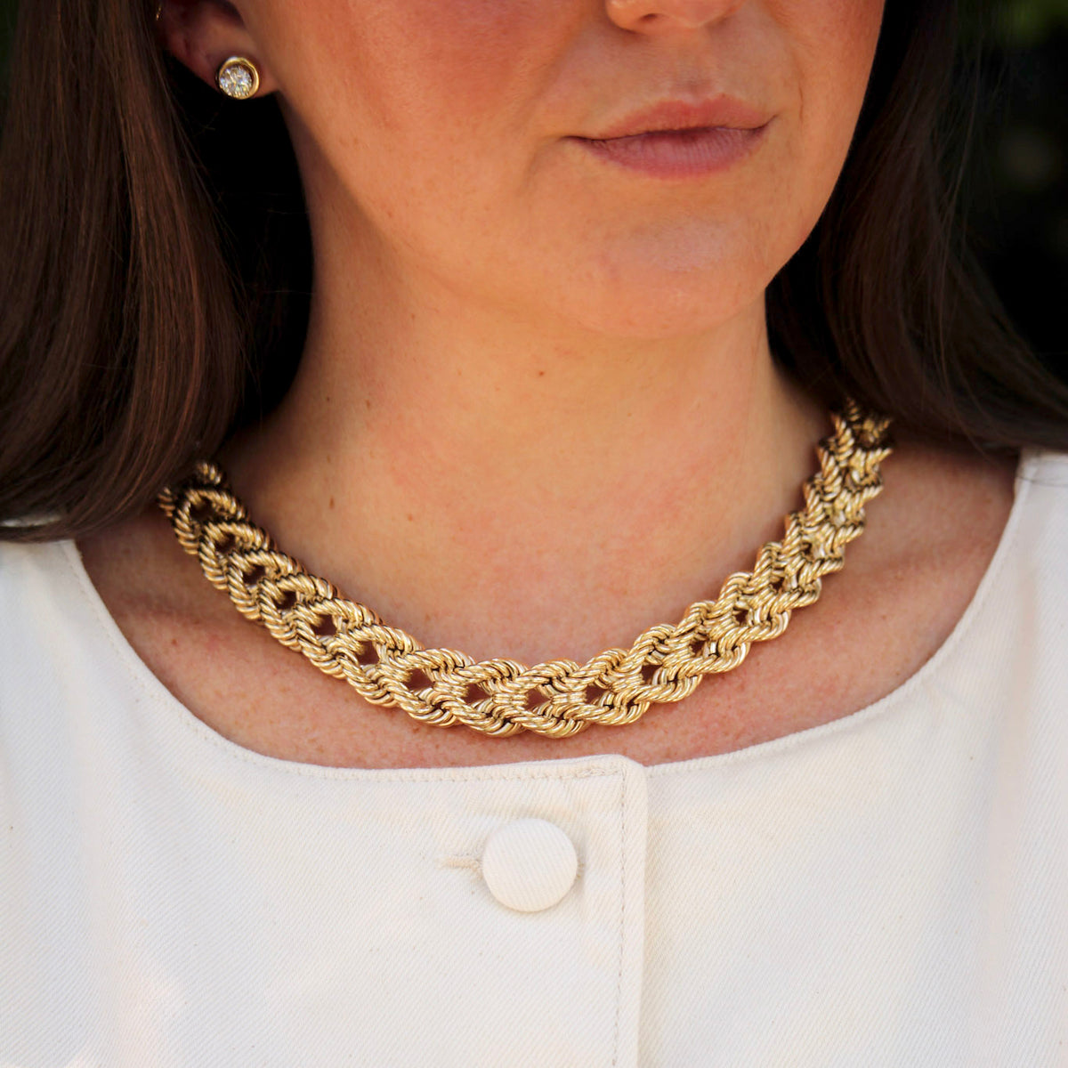 The Club Necklace, Diamond 14K Gold Martini Stud Earrings with Bezel Jackets