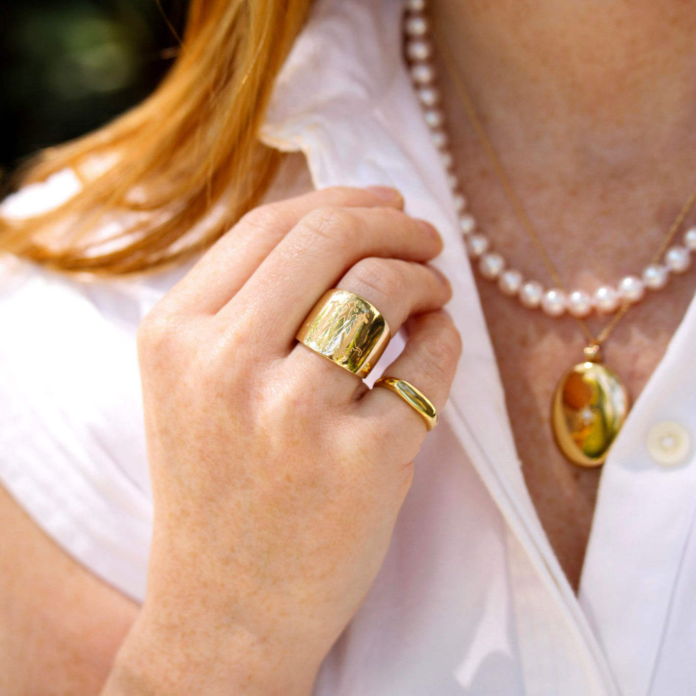 Personalized 14K Gold Cypher Ring, 18K Yellow Gold Oval Bar Signet Ring