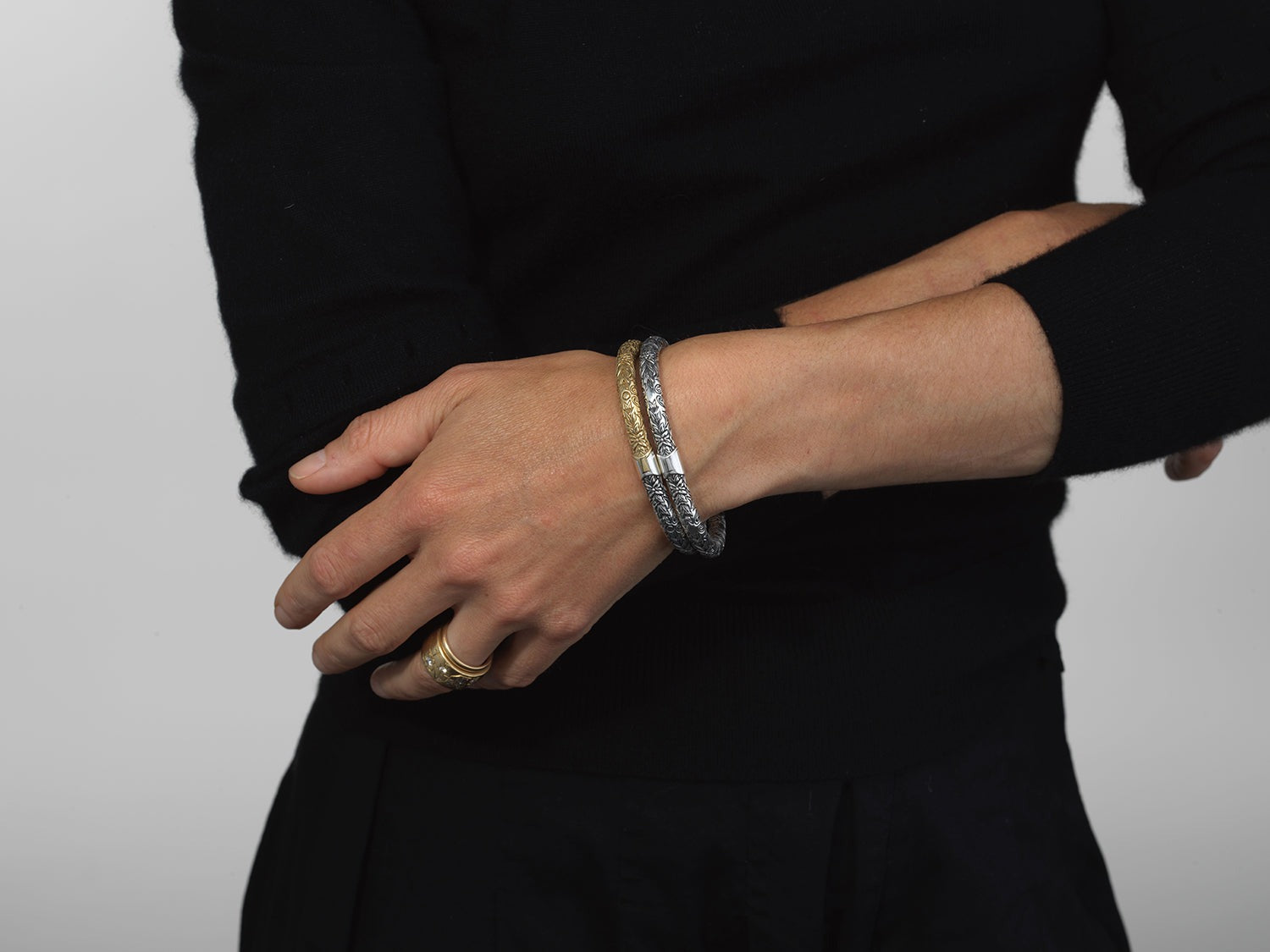 Marla Aaron Silver Embossed Hinged Cuffling Bangle