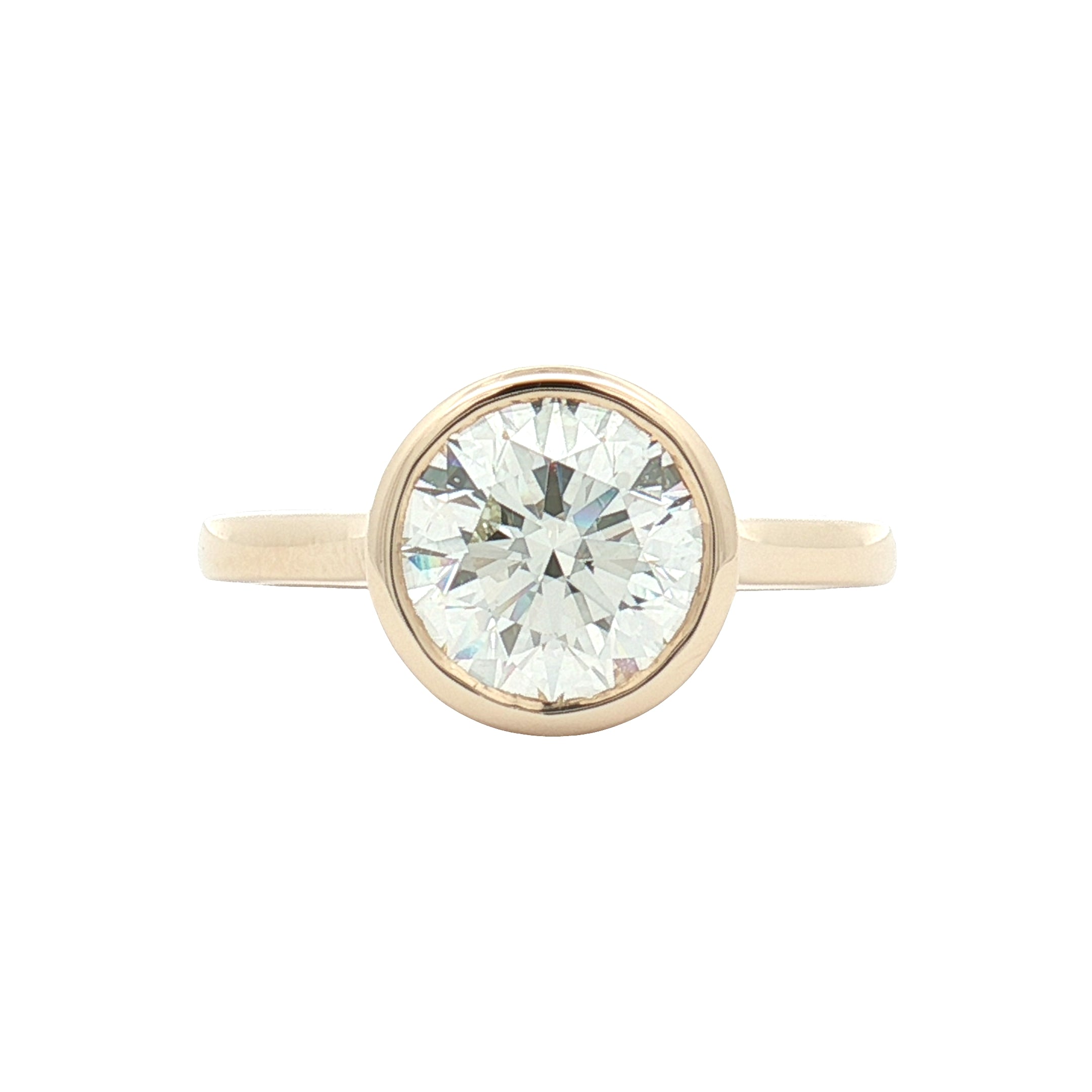 2ct Round Brilliant Diamond Bezel Set 14K Gold Engagement Ring