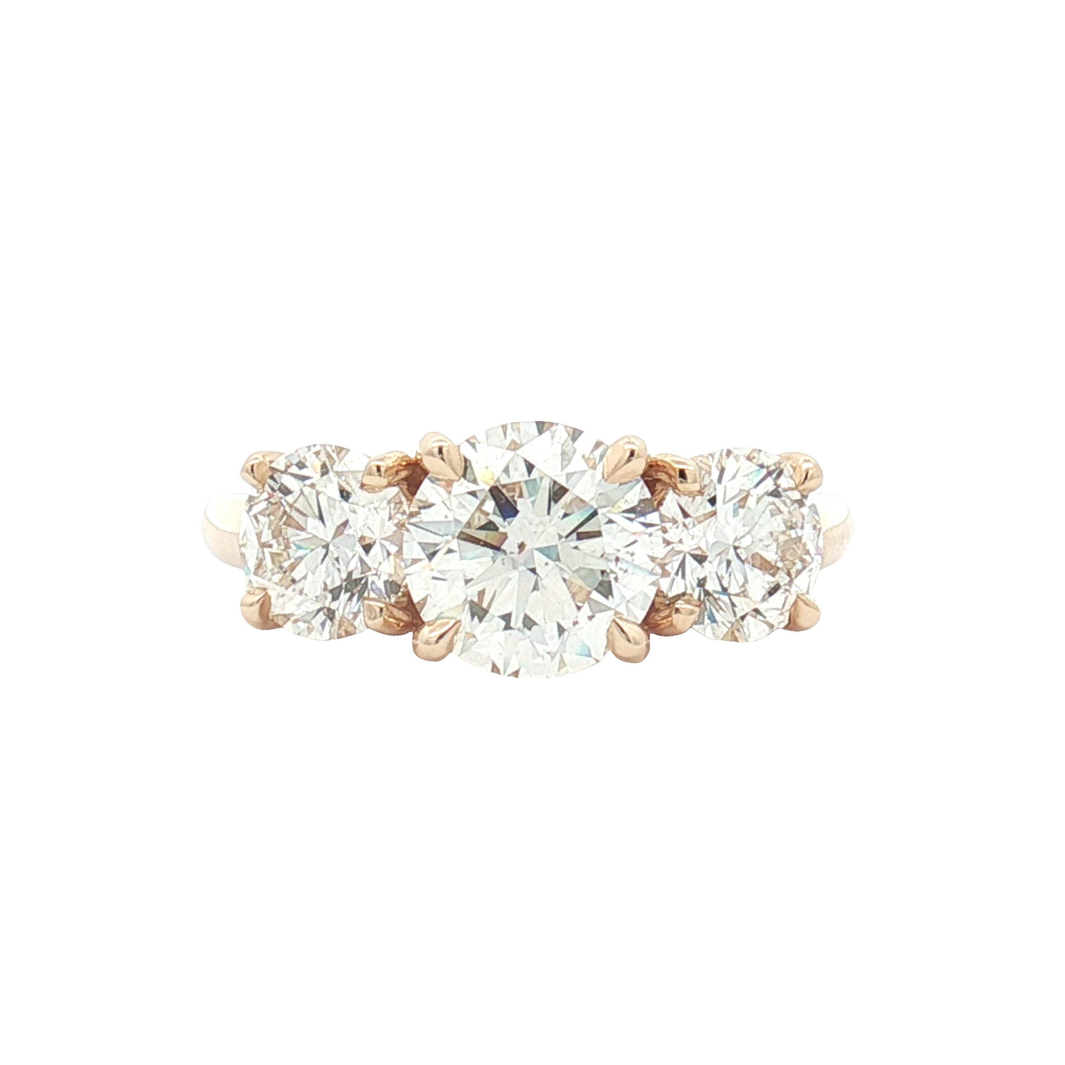 1.5ct Center & 1.4ctw Side Round Brilliant Diamond Three-Stone 14K Gold Ring
