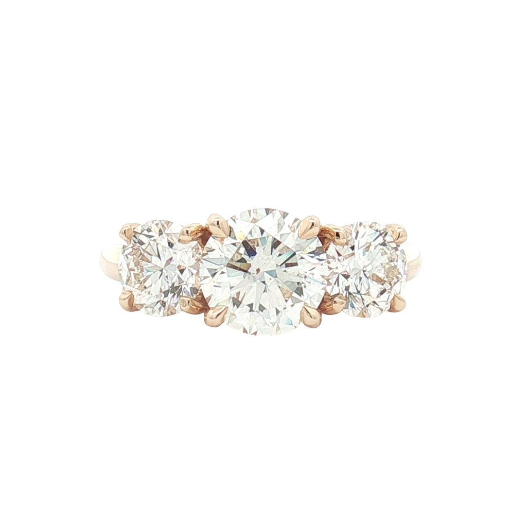 1.5ct Center & 1.4ctw Side Round Brilliant Diamond Three-Stone 14K Gold Ring
