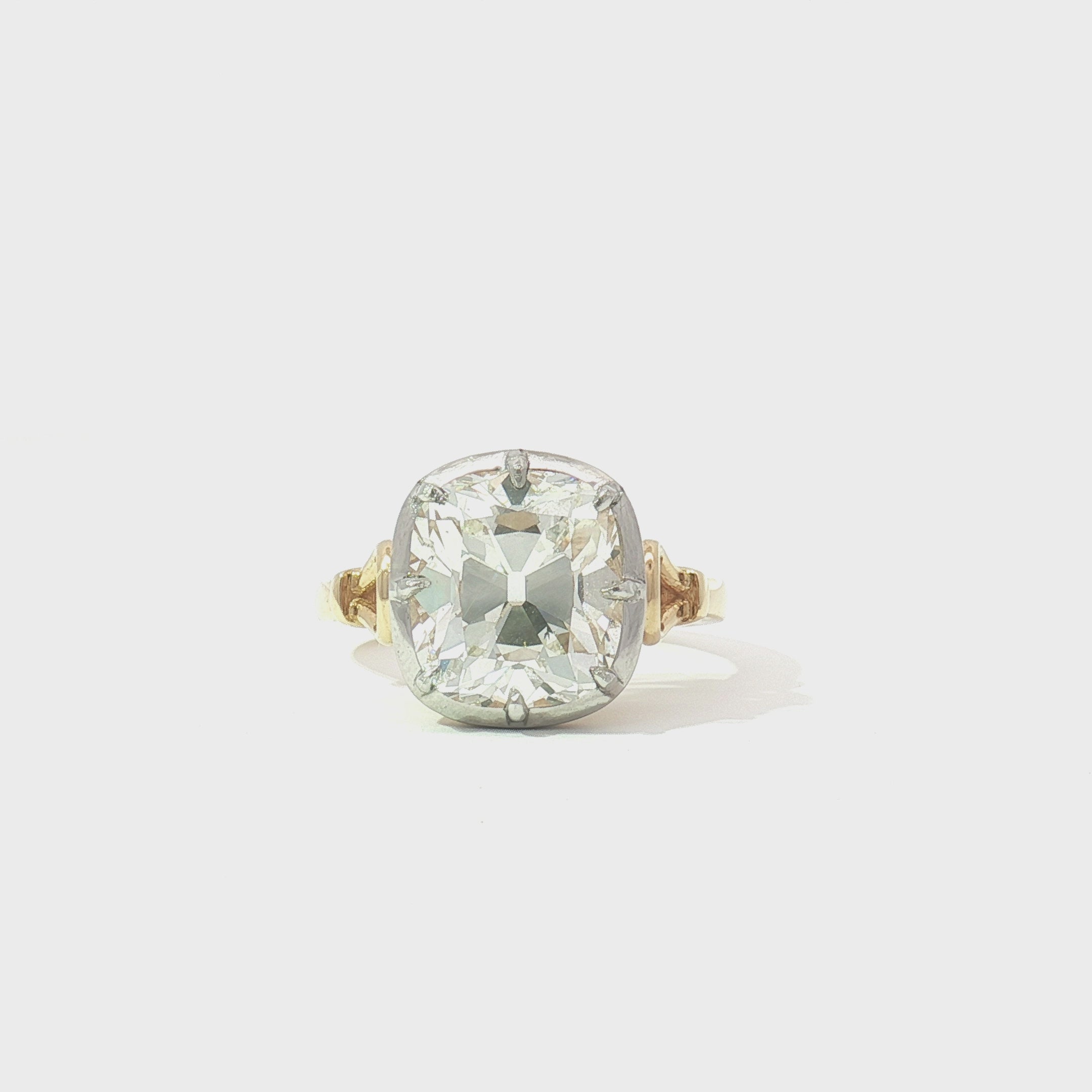 5.23ct J SI1 Old Mine Diamond Solitaire Two-Tone Engagement Ring