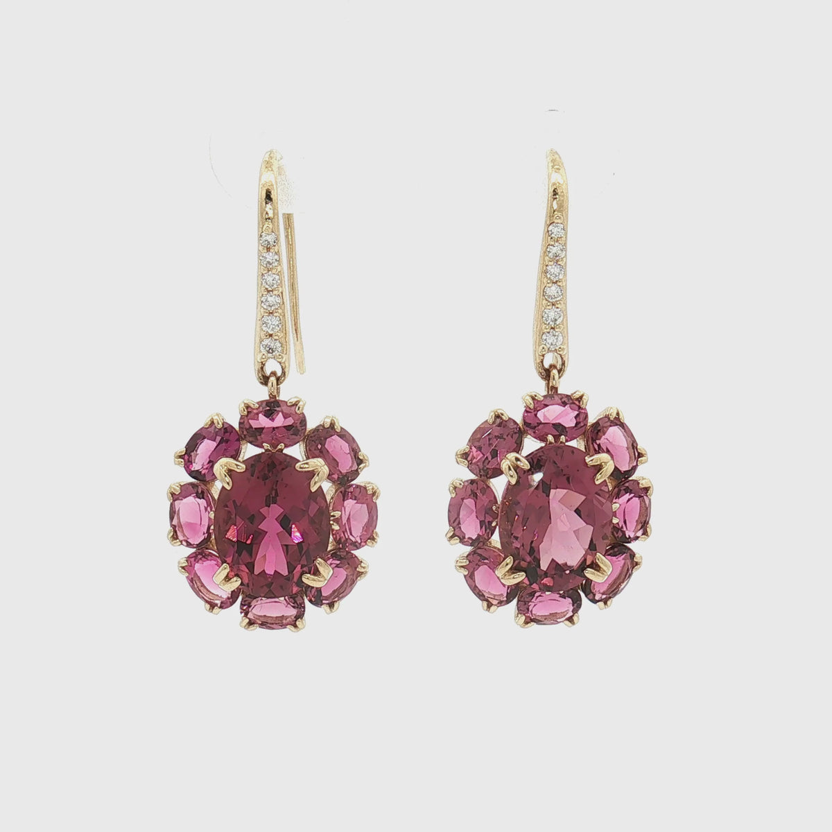 Pink Tourmaline 14K Gold River Cluster Drop Earrings