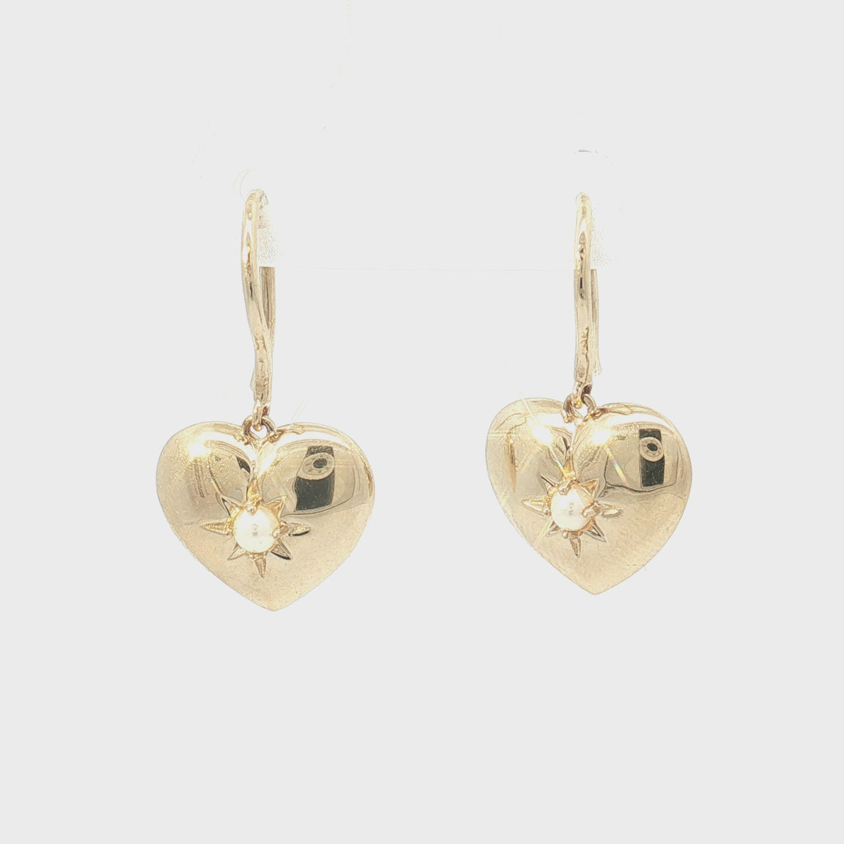 Pearl 14K Yellow Gold Heart Drop Earrings