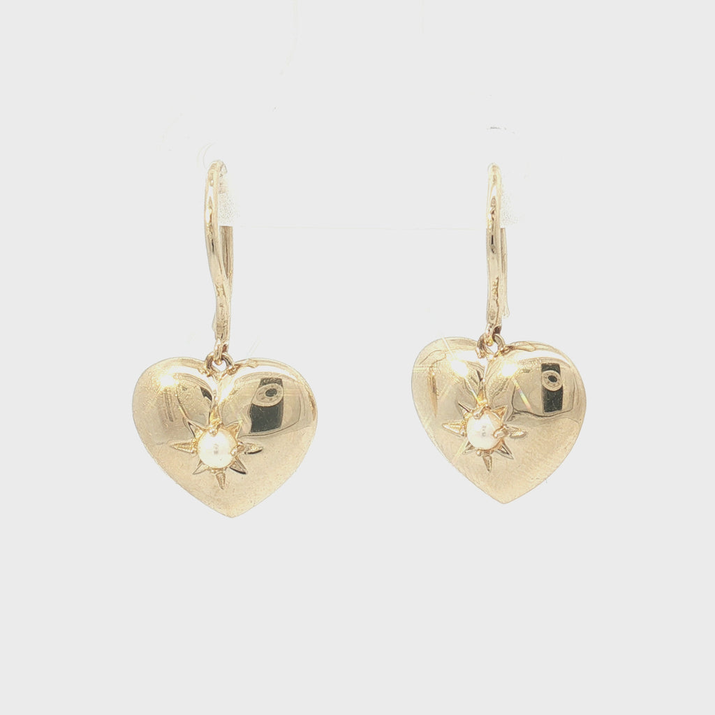 Pearl 14K Yellow Gold Heart Drop Earrings