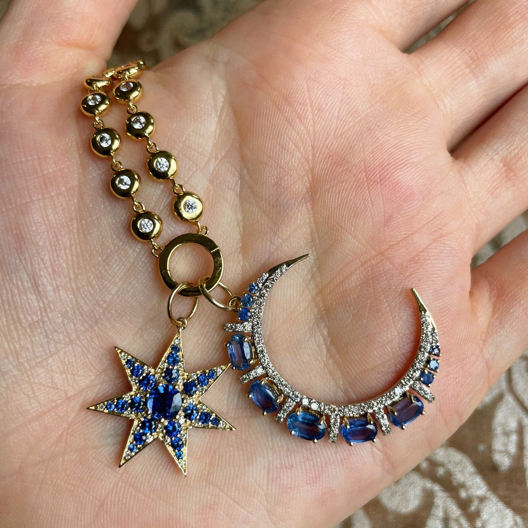Sapphire & Diamond 14K Yellow Gold Starburst Pendant