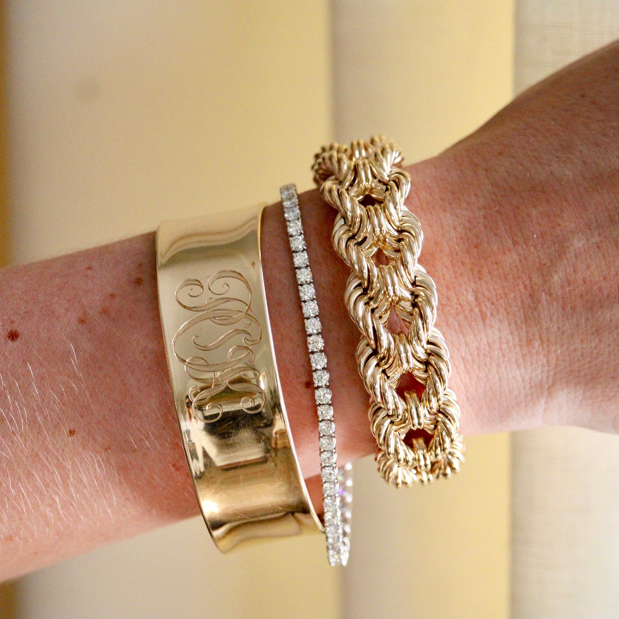 14K Gold Wide Cuff Bangle, The Club Bracelet