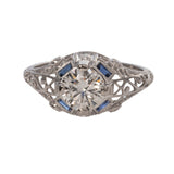 Art Deco Style 1ct Diamond & Sapphire Platinum Filigree Ring