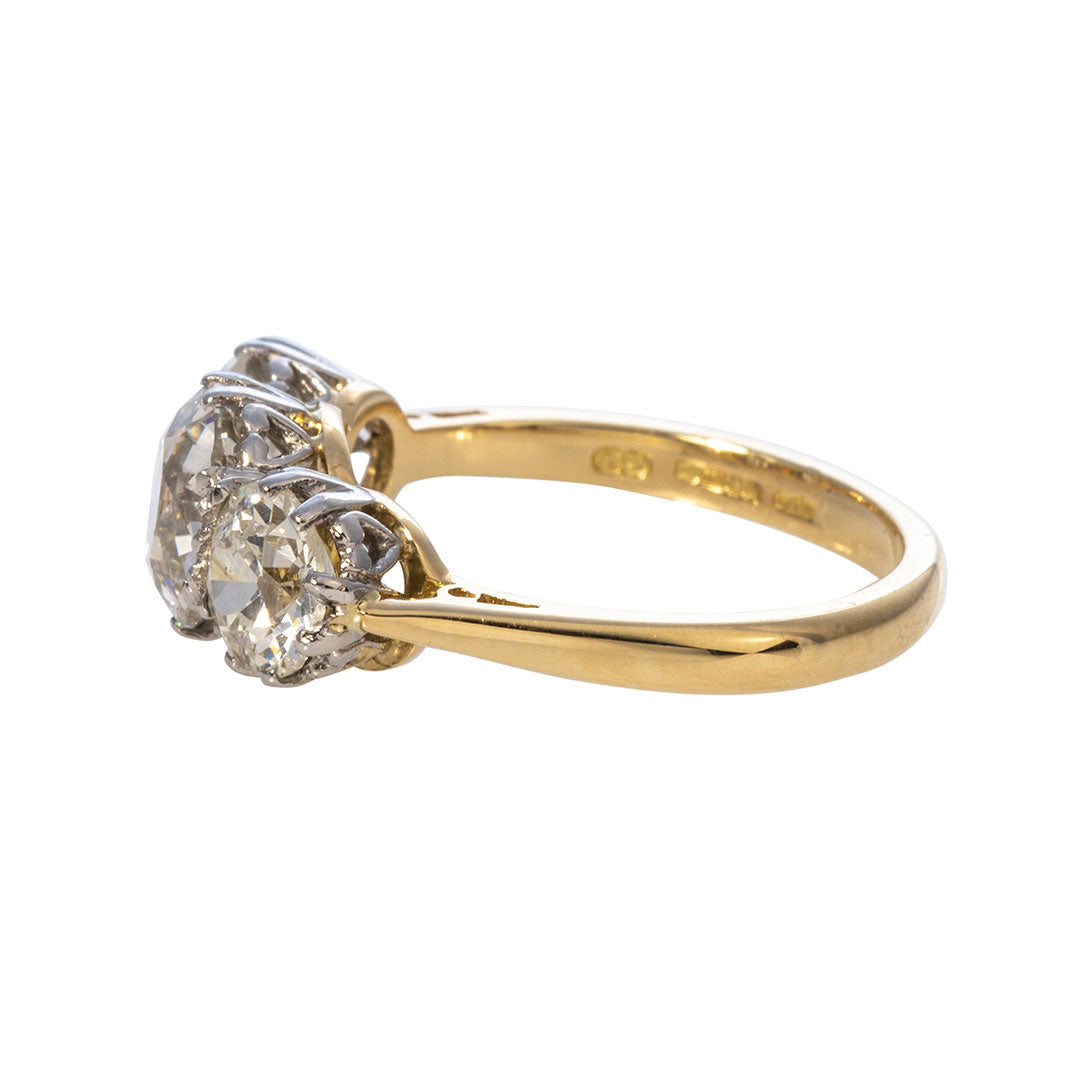 Estate 3.4ct Diamond Three Stone Platinum 18K Gold Ring