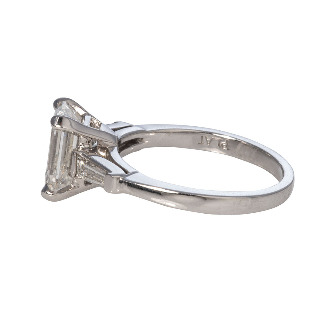 2.39ct Emerald Cut Diamond Three Stone Platinum Ring